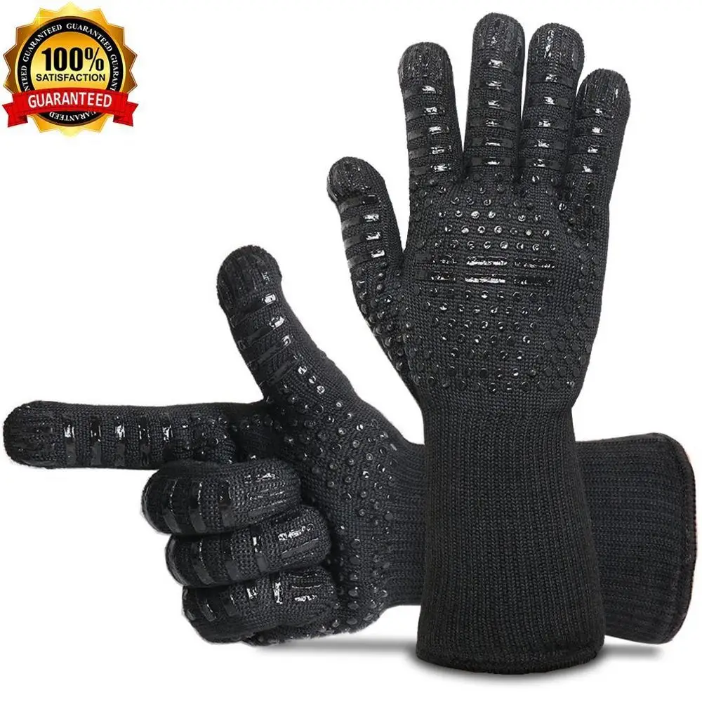 Перчатки Feiyou противоскользящие в горошек, черные термостойкие силиконовые перчатки для барбекю и приготовления пищи
