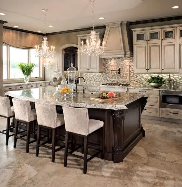 Luxury Contemporary marble island home furniture kitchen cabinets modern design