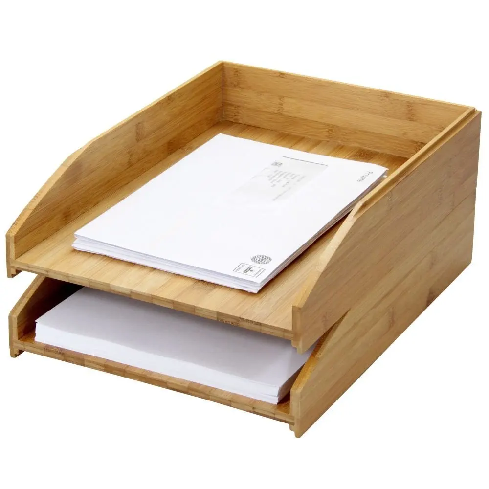 
 Бамбуковый набор из 2 Штабелируемых стеллажей для писем A4, бумажный поднос для писем, держатель для журналов, сортировщик  