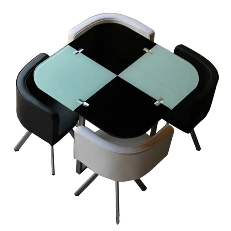 
Современный дизайн элегантный стеклянный и хромированный обеденный стол стулья Набор Сделано в Китае завод 
