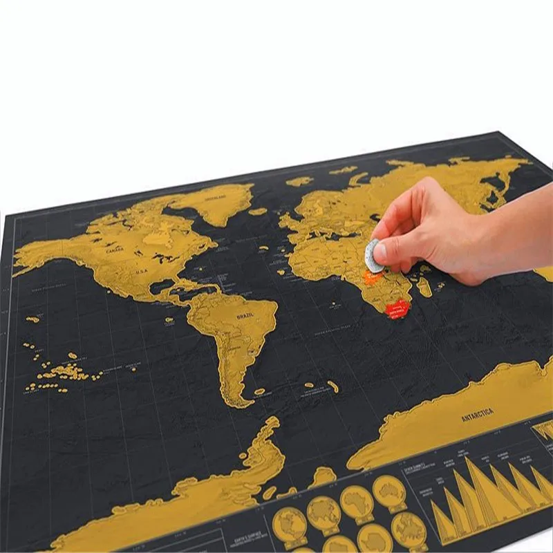 
Горячая Распродажа, карты роскошных миров, черная карта с защитой от царапин, карта стены мира для путешествий 