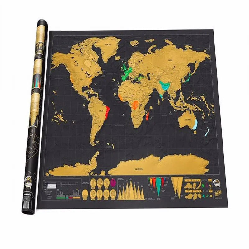 
Горячая Распродажа, карты роскошных миров, черная карта с защитой от царапин, карта стены мира для путешествий 