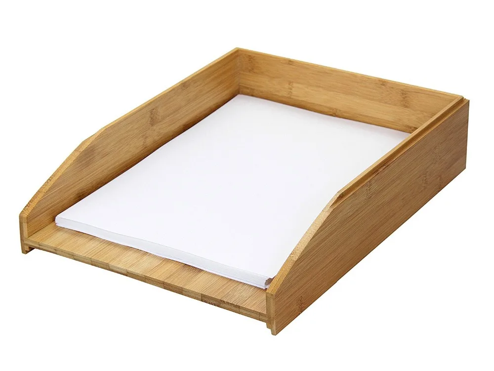 
 Бамбуковый набор из 2 Штабелируемых стеллажей для писем A4, бумажный поднос для писем, держатель для журналов, сортировщик  