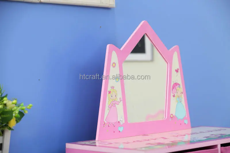 
60x29x(H)82 см причудливый деревянный детский туалетный столик в стиле принцессы с зеркалом и тканевыми ящиками 