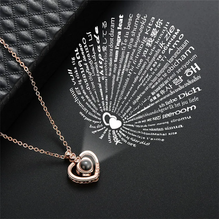 
Clarmer в наличии один доллар женское сплав Проективная ожерелье, подарок на день Святого Валентина розового золота 100 языков I Love You ожерелье 