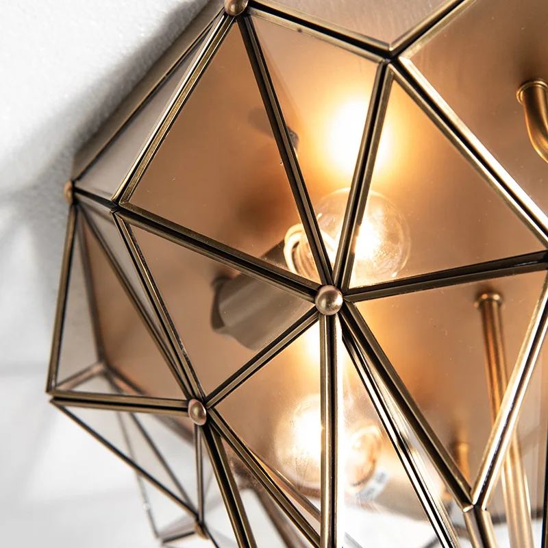 
 Новая бронзовая латунная потолочная лампа, прозрачное стекло, многоугольное крепление с промывкой, сделано в Китае  