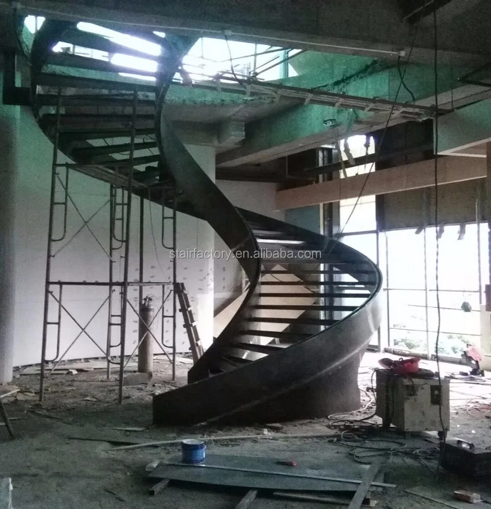 Нержавеющая сталь лестница из Нержавеющей Стали Изогнутый лестницы из нержавеющей стали-стекло изогнутые деревянные лестницы TS-474
