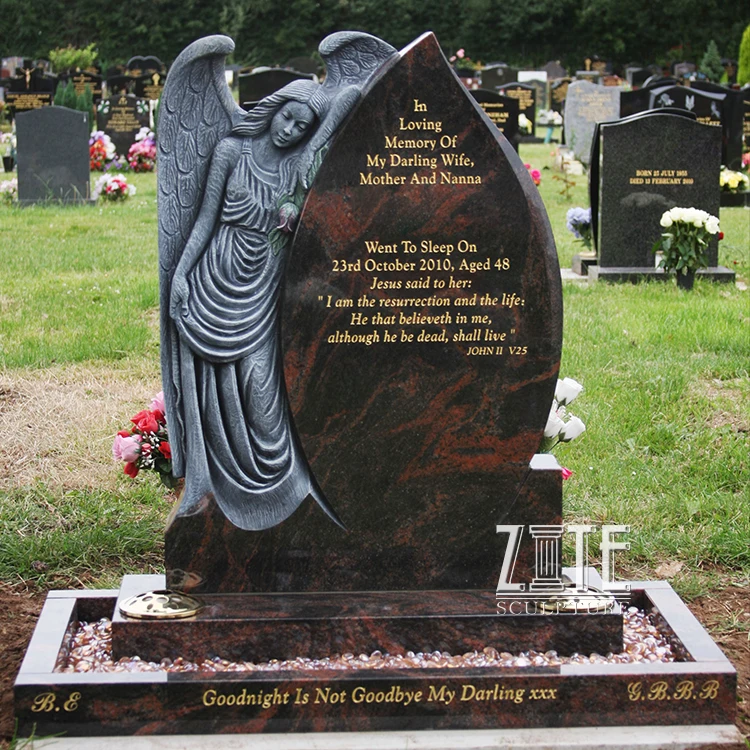 
Недорогой резной черный камень, накладной камень с мраморными крыльями ангела, надгробие для могил 