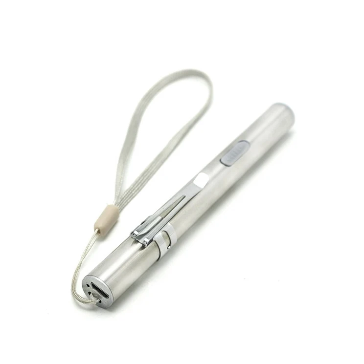 Лидер продаж, Высококачественная ручка из нержавеющей стали, карманный фонарик с зажимом, микро-USB, перезаряжаемый фонарь