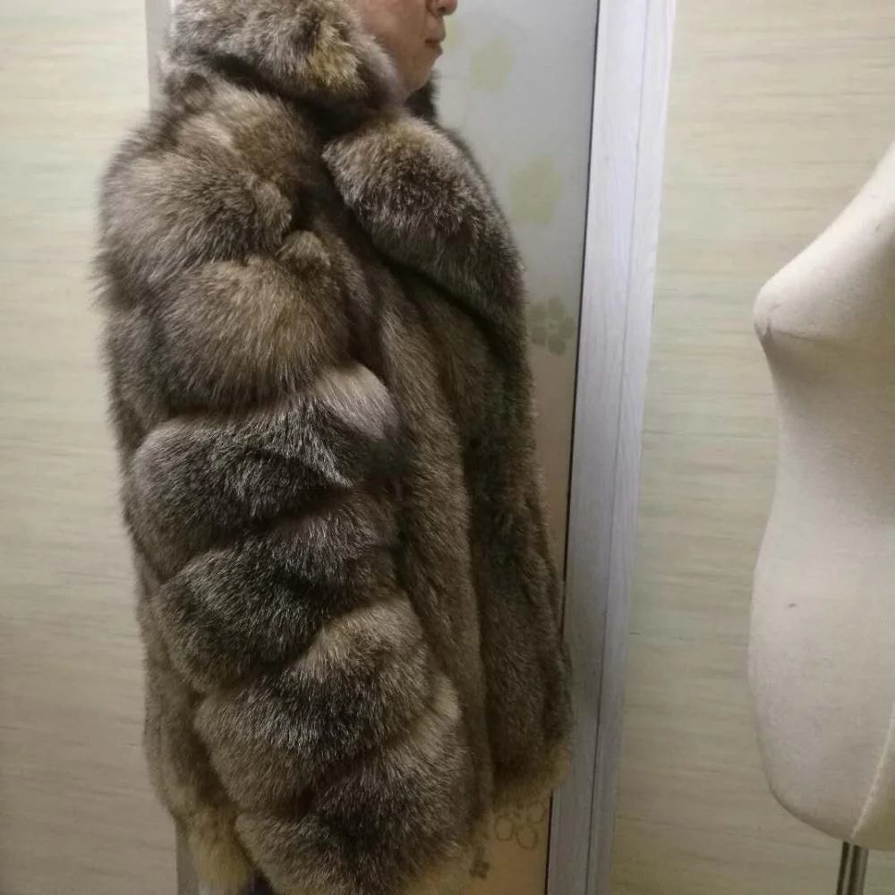 Заводская оптовая цена, зимние длинные пальто с капюшоном из лисьего меха для мужчин