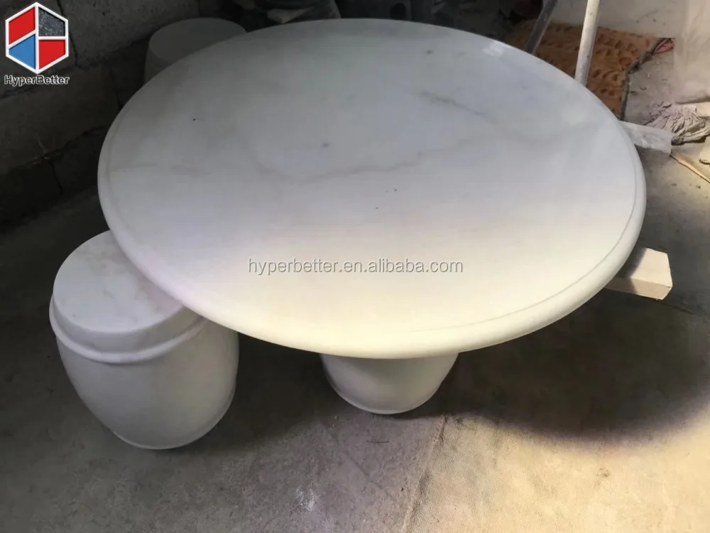 
Круглый садовый стол и стулья из белого мрамора 