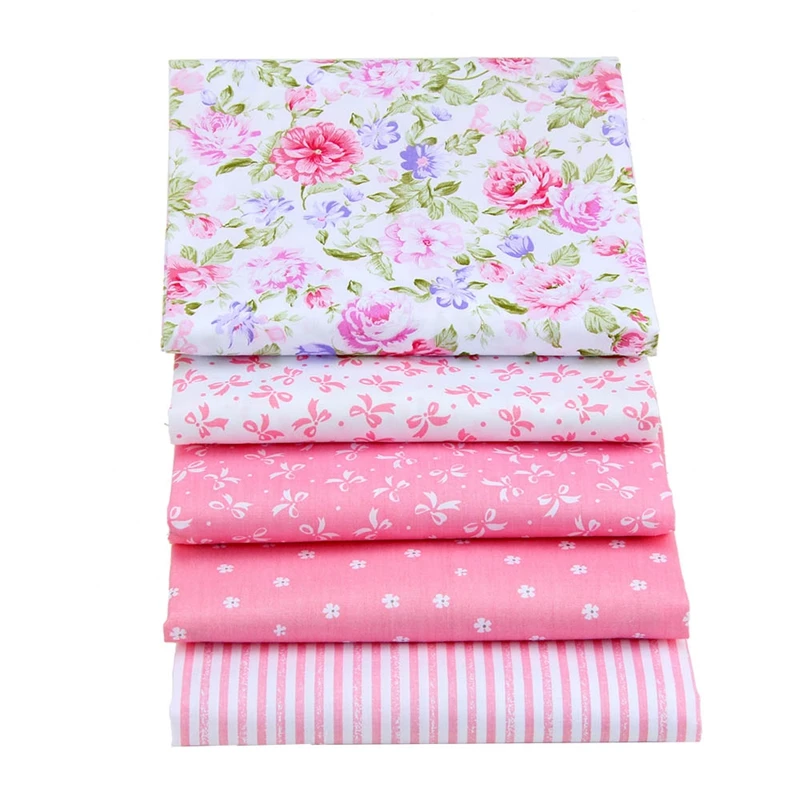 
 5 различных розовых тканей Telas DIY Цветочный Хлопок Четверть ткани лоскутный комплект  