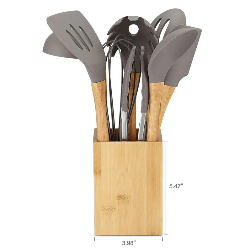 
Высококачественная силиконовая кухонная утварь, набор из 9 предметов кухонной утвари с деревянными ручками 