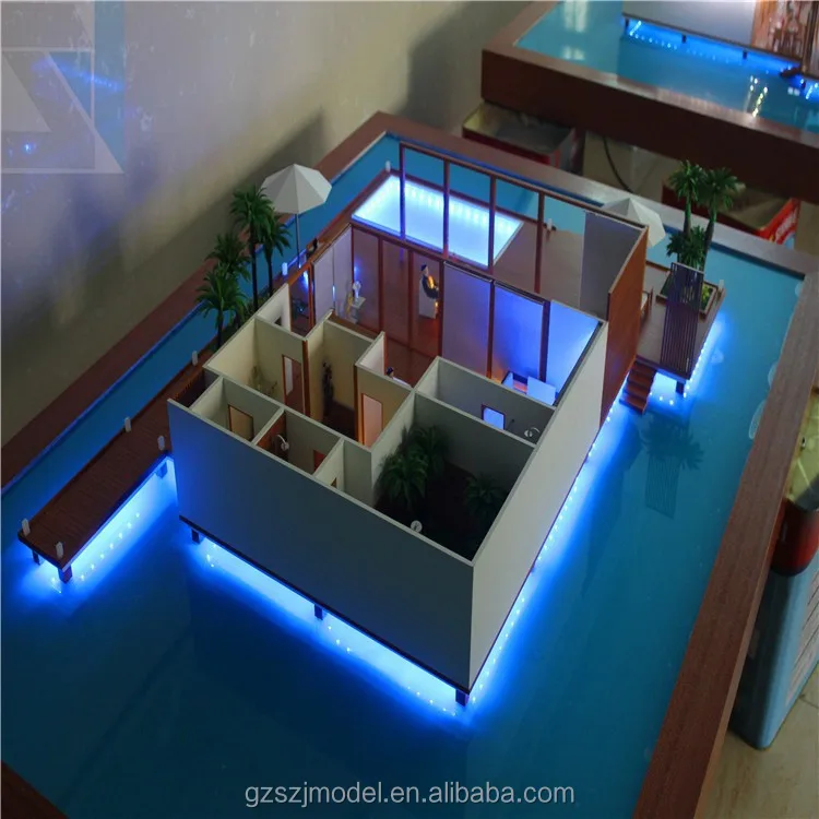 
Модель миниатюрного дома с мебельной моделью и человеческой моделью для просмотра 