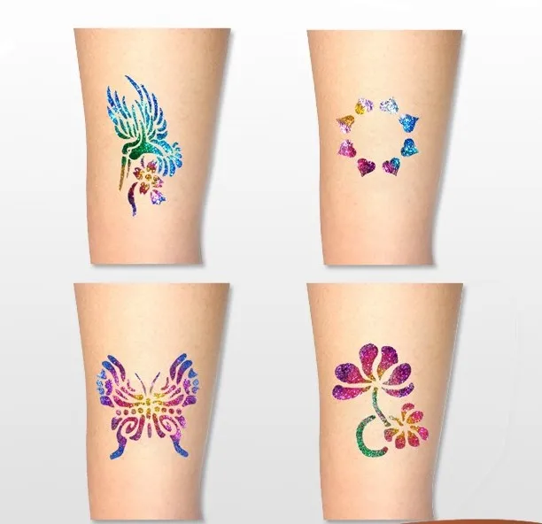 Многоразовые временные мерцающие блестящие тату-трафареты с бабочками