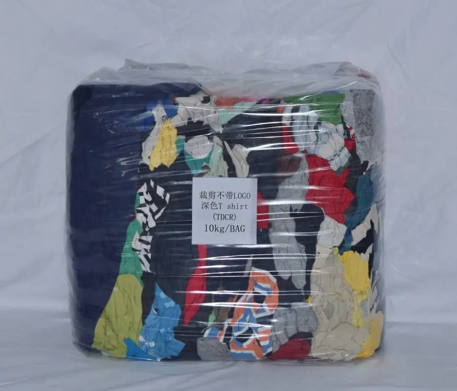 Высококачественные хлопковые чистящие тряпки 35-55 см б/у для одежды, 10 кг, тюки, промышленные тёмные цветные футболки, смешанные тряпки