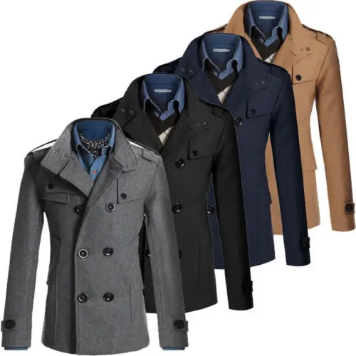 
Горячая Распродажа, модное двубортное длинное Мужское пальто Peacoat, зимнее платье, Топ 