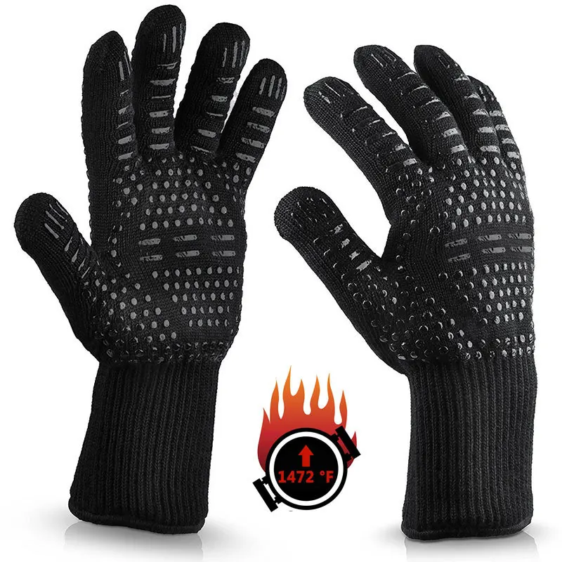 Перчатки Feiyou противоскользящие в горошек, черные термостойкие силиконовые перчатки для барбекю и приготовления пищи