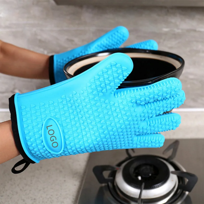 
Amazon blue Fiver Finger, пищевой силикон, толстые кухонные устойчивые перчатки для горячего приготовления пищи, барбекю 