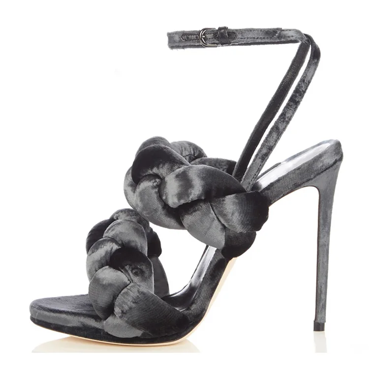 
Специальный дизайн вязаного ремешка с пряжкой сандалии на высоком каблуке Женская обувь 