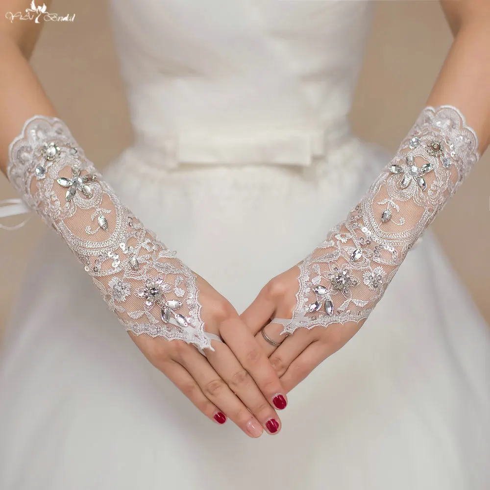 
Длинные кружевные свадебные перчатки с блестками LZP071 