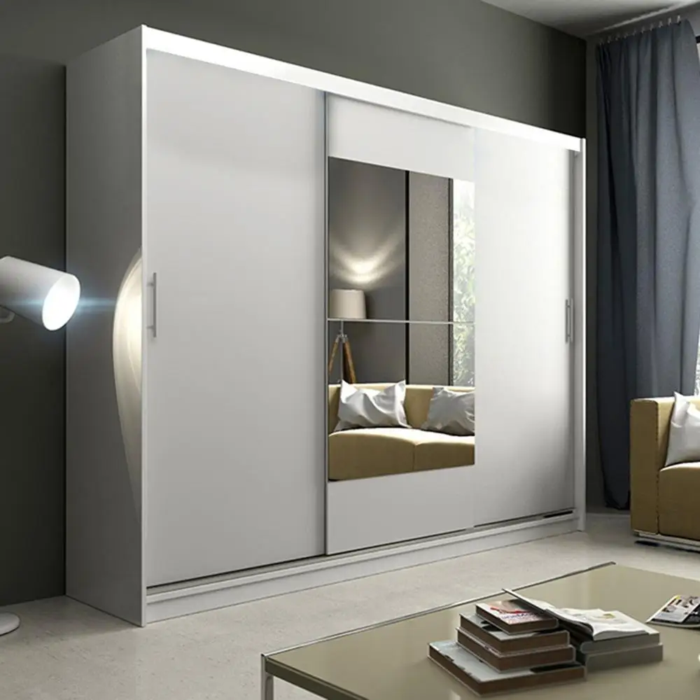 
Современный деревянный шкаф для спальни, 1 зеркало, 3 раздвижные двери, индивидуальные большие шкафы 