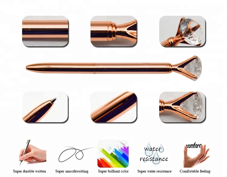 
 Элегантная тонкая металлическая шариковая ручка с жемчужным и хромированным покрытием и большим алмазным кристаллом сверху  