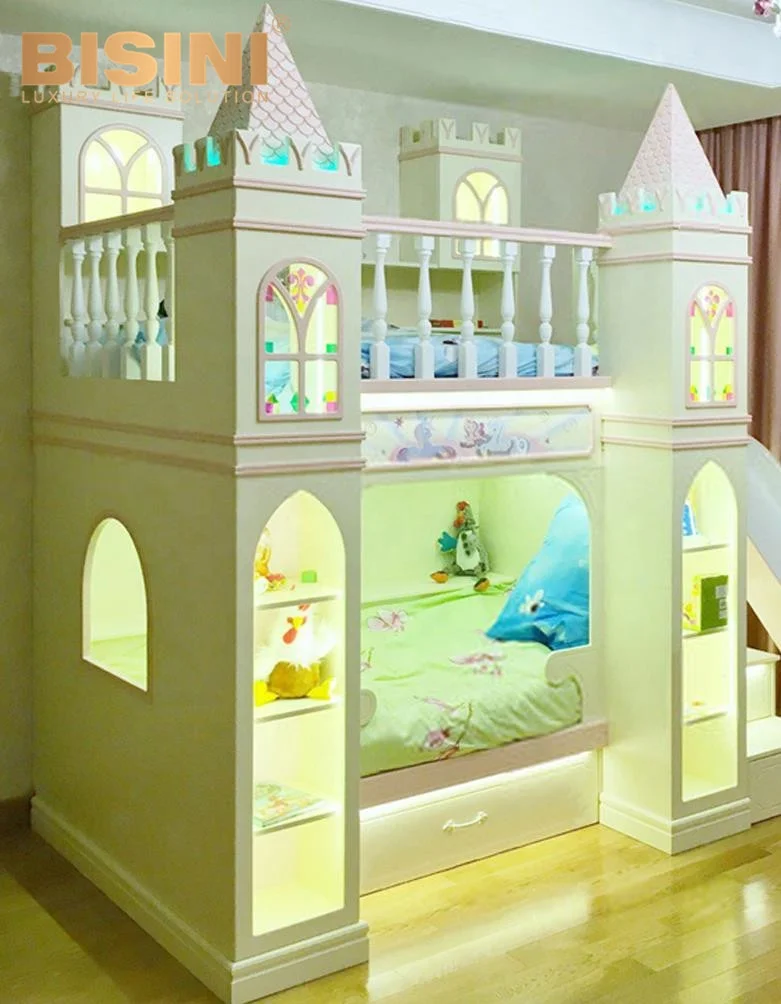 
 Двуспальная кровать из массива дерева под заказ красочная детская двухъярусная кровать с лестницей для мальчиков и девочек  