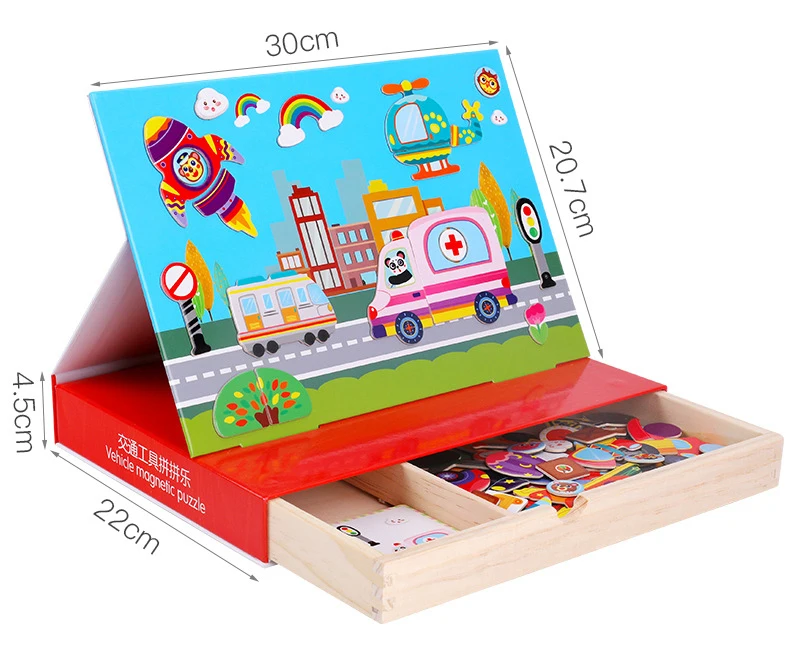Деревянные пазлы, креативная Магнитная книга «сделай сам», Веселая детская головоломка, магнитные наклейки, 3D Дошкольное образование, обучающие игрушки