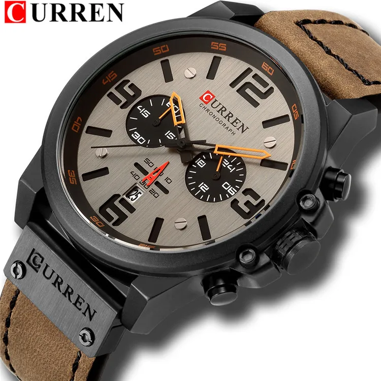 
Топ Элитный бренд CURREN 8314 военные кожаные спортивные кварцевые часы с секундомером и календарем часы на каждый день, модные мужские часы 
