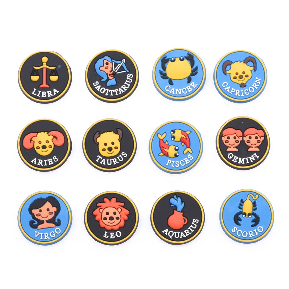 Designs available PVC Zodiac Sign shoes decoration charms clog pvc charm for bracelets kids