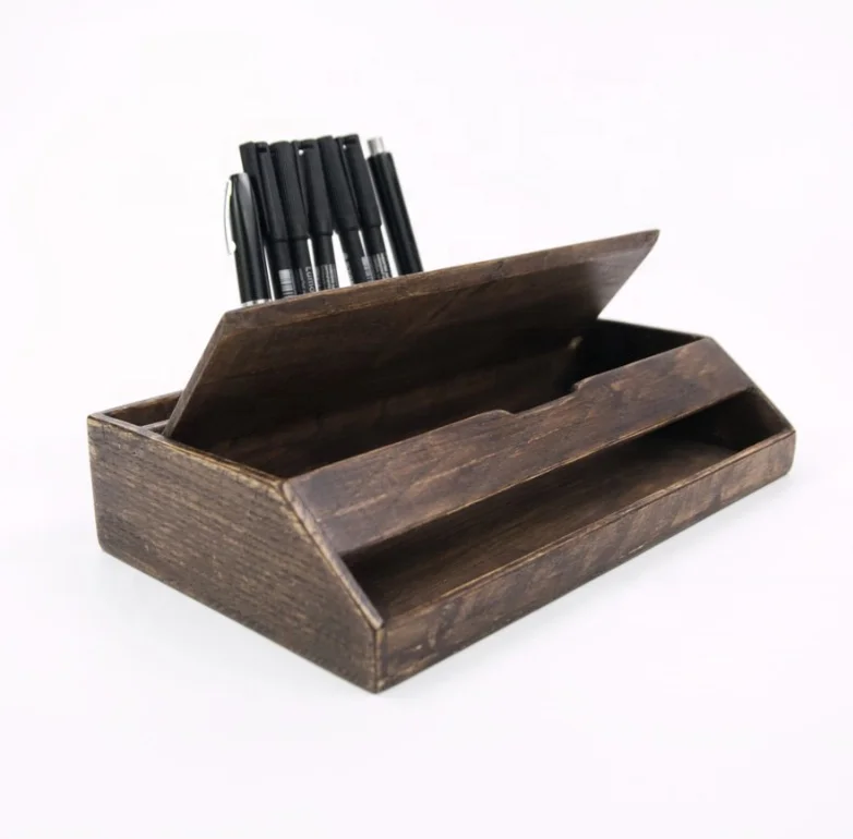 Деревенский ореховый шкаф, настольный органайзер с держателем для ручек, небольшой ящик, органайзер для макияжа