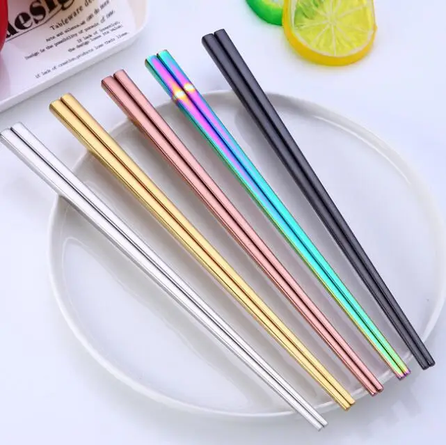 O288 цветные многоразовые портативные Нескользящие бытовые металлические палочки для еды 23 см, палочки для еды из нержавеющей стали