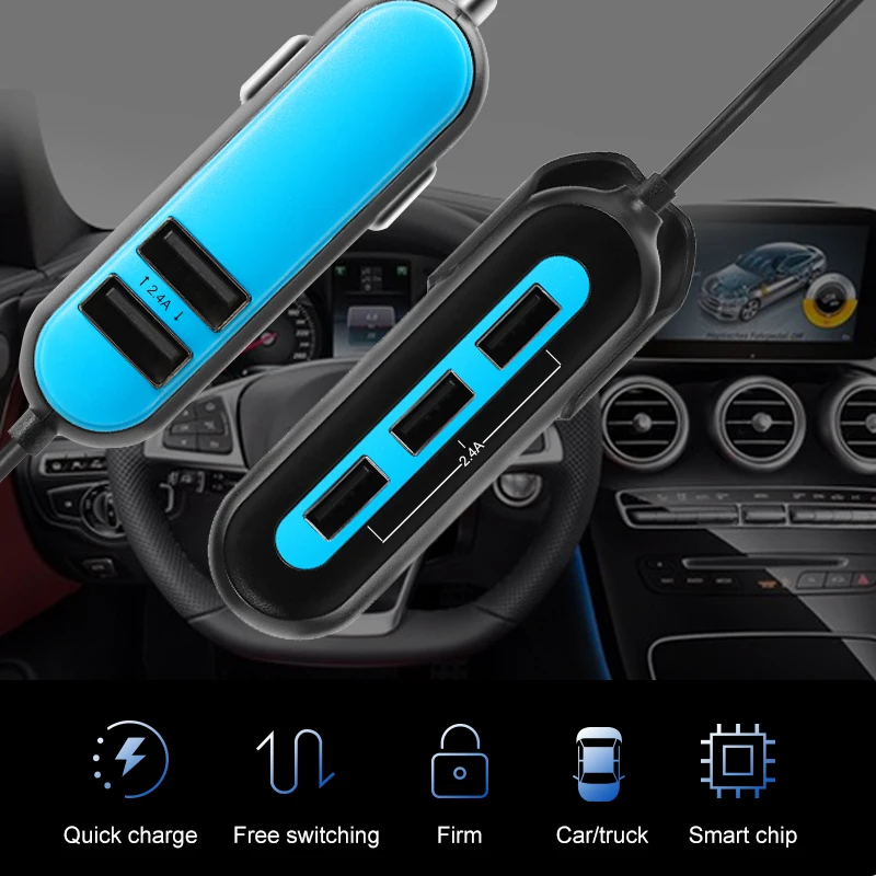 
Пользовательское автомобильное зарядное устройство для быстрой зарядки Multi Usb 2.4A 4.8A 