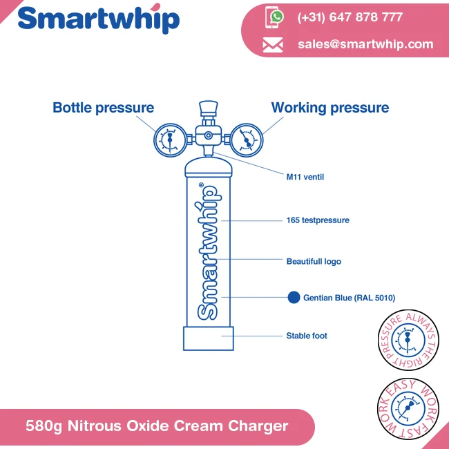 Легкое нажатие с обратным натяжным методом Smart Whip 580 г, зарядное устройство для взбитого крема N20