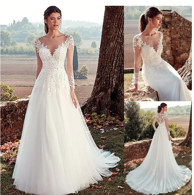 
 Новый дизайн Белое Облегающее свадебное платье с длинным рукавом для невесты  