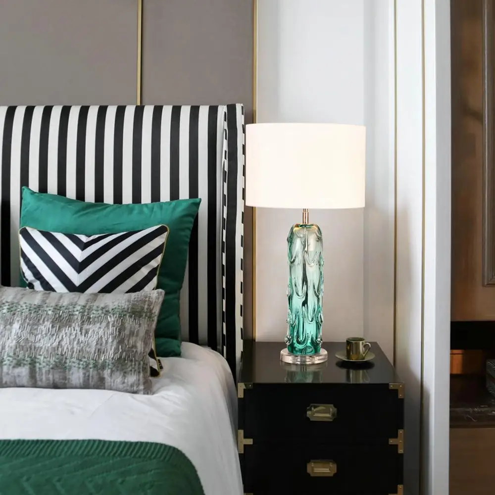 
Хрустальная настольная лампа ручной работы, Зеленая лампа для гостиной с тканевым абажуром для отеля, дома, кровати 