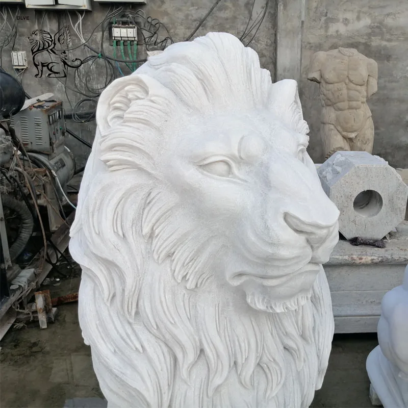 Резная вручную в западном стиле садовое украшение в натуральную величину, статуи льва из белого мрамора для продажи