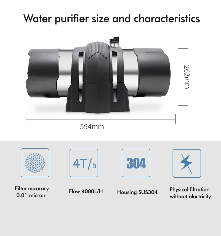 
Полностью домашний фильтр для воды из нержавеющей стали объемом 5500 литров/час, ультрафильтрация, очиститель воды UF 
