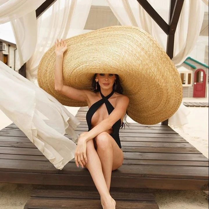 
70 см женские модели модных показах очень большой соломенная шляпа с широкими полями супер большой соломенная шляпа 
