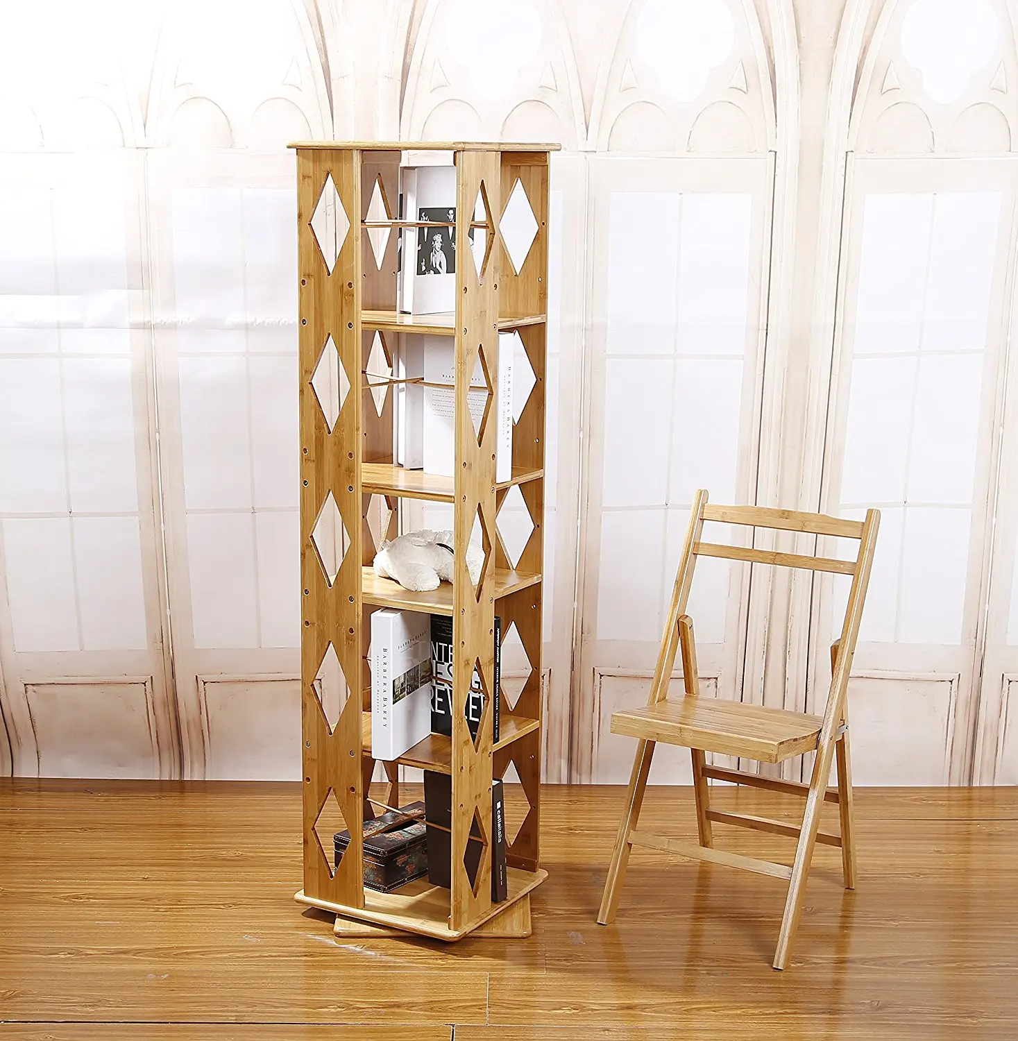 
 Современный стиль 5 уровня оборотного книжная полка бамбуковая лестница книжный шкаф  