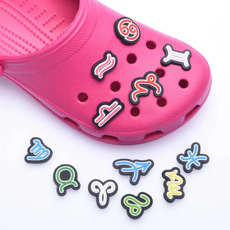 Designs available PVC Zodiac Sign shoes decoration charms clog pvc charm for bracelets kids