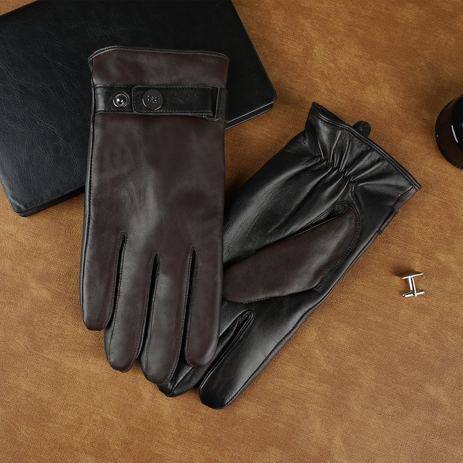 Модные мужские кожаные перчатки для вождения оптом зимние черные коричневые
