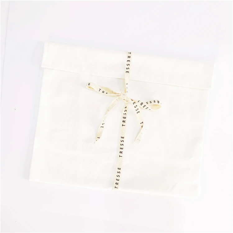 Costom Logo Printing White Envelope Cotton Canvas Clothes Pillow Pouch Bag With Cotton Bow Envelope Dust Pouch