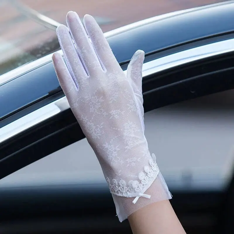 Модные женские кружевные солнцезащитные летние Нескользящие перчатки роскошные женские кружевные милые перчатки для девочек для улицы вождения велоспорта сенсорных экранов