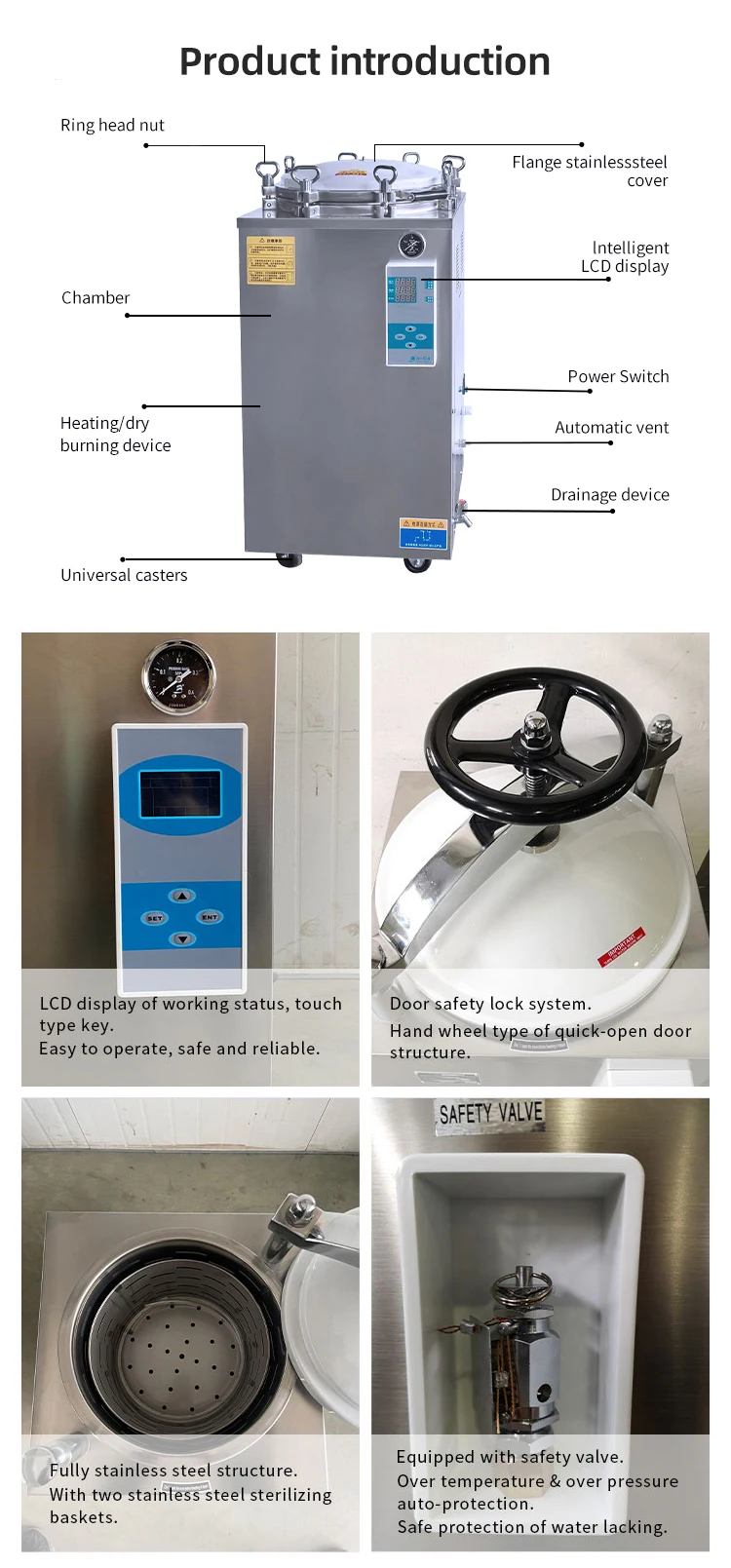 100 Liter 150L Industrial Steam Sterilizer Vertical Autoclave Price For Substrate Bag Retort Machine USA Instock