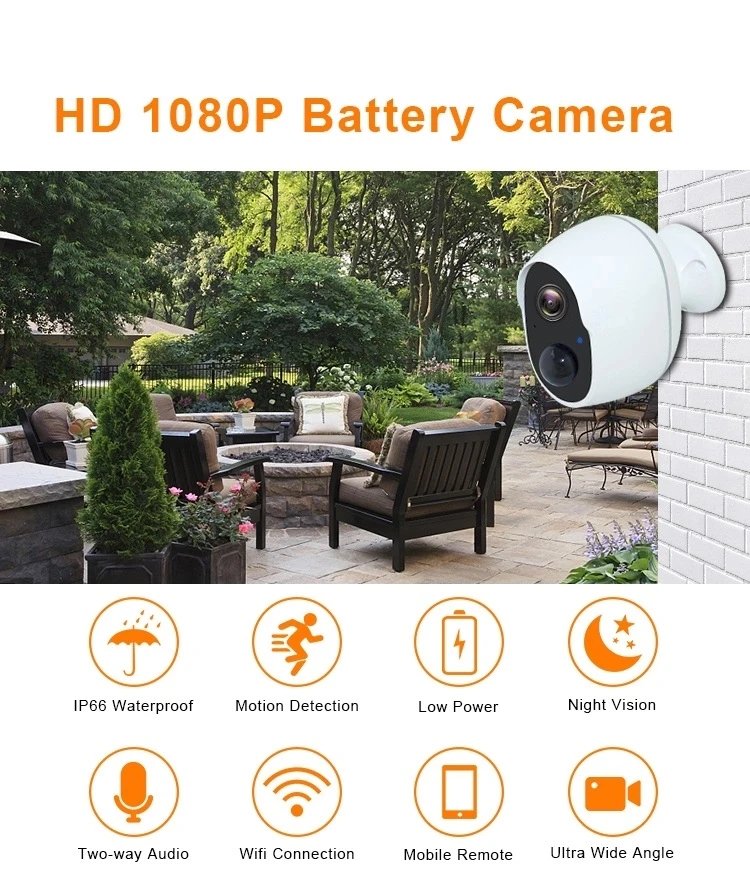 Наружная Wi-Fi Водонепроницаемая аккумуляторная IP-камера с низким энергопотреблением Full HD 1080P аккумуляторная камера беспроводная IP-камера