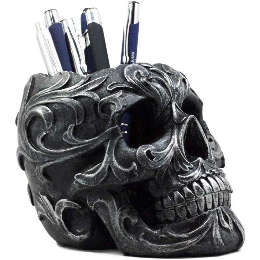 Смола Черепа скелета головы карандаш для хранения тату Цветочный Череп ручка держатель Статуэтка