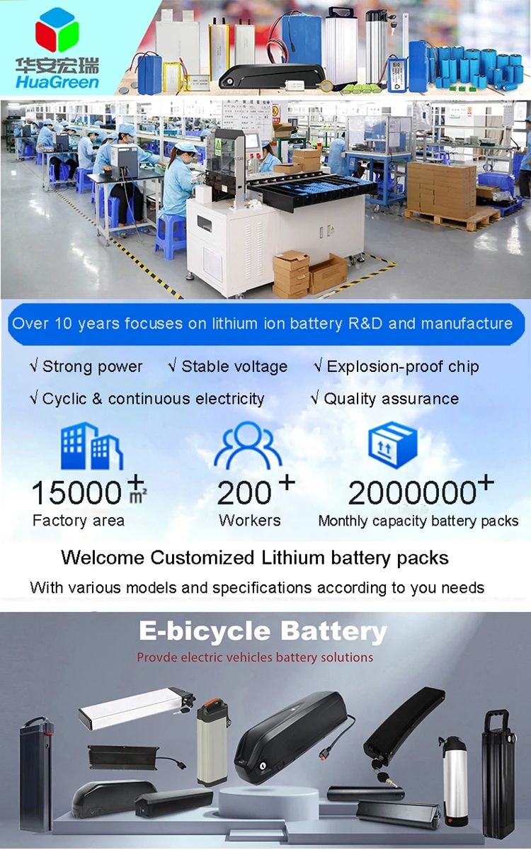 07H Huagreen custom 48v 20ah Ebike Lithium Battery for Downtube Electric Bike motorcycle