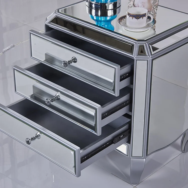 
 Скандинавский стеклянный зеркальный шкаф с тремя выдвижными ящиками для спальни прикроватный столик  
